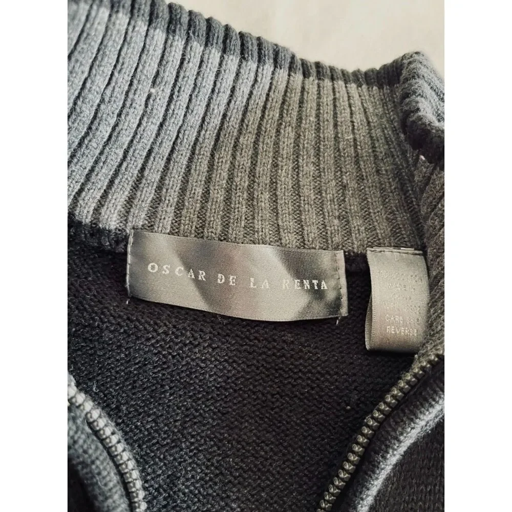 Oscar de La Renta sweater designer diamond argyle cotton winter preppy men L